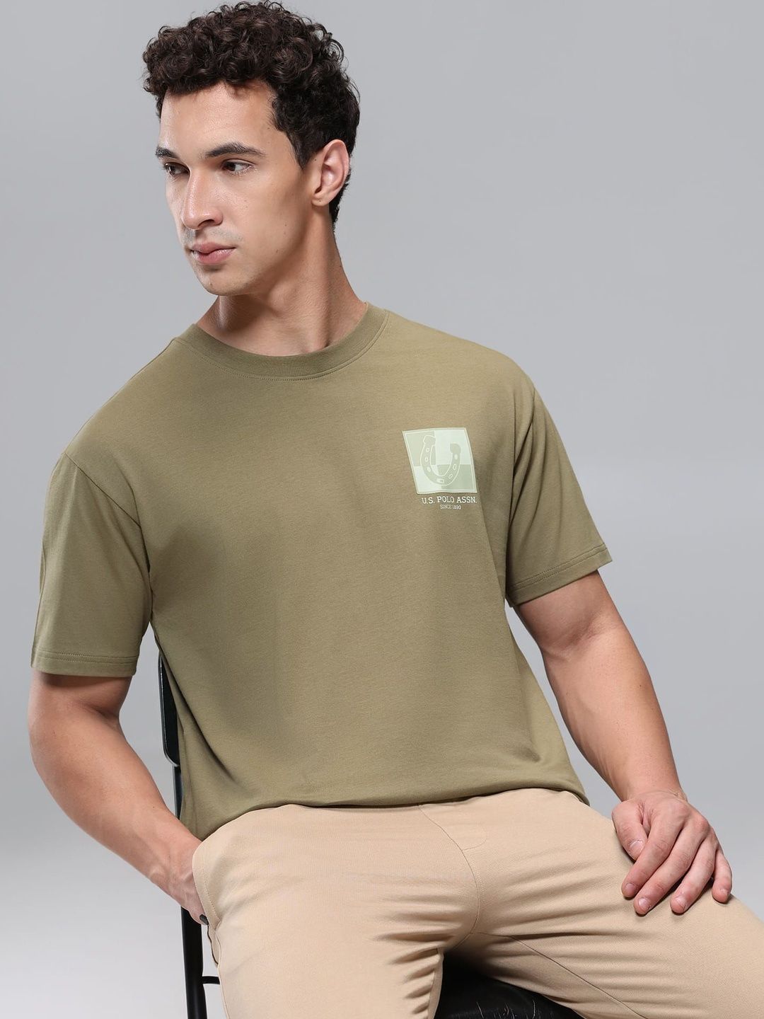 U.S. Polo Assn. Printed Cotton Round Neck Regular Lounge Tshirts
