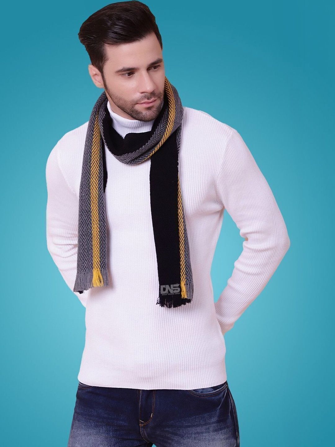 MHAX Men Striped Merino Wool Mufflers