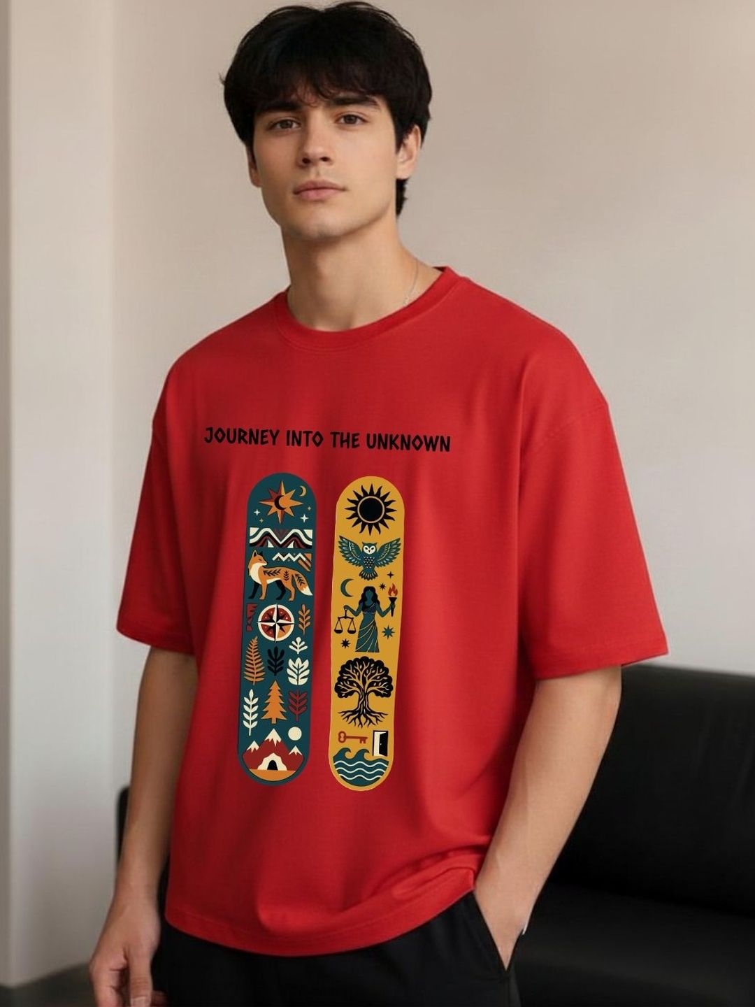 R.Code by The Roadster Life Co. Men Printed Drop-Shoulder Sleeves T-shirt