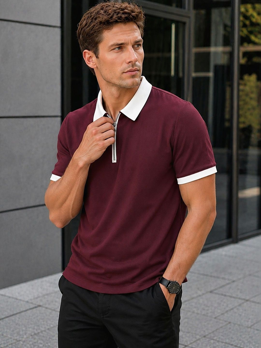 THE BEETEL HOUSE Men Polo Collar T-shirt