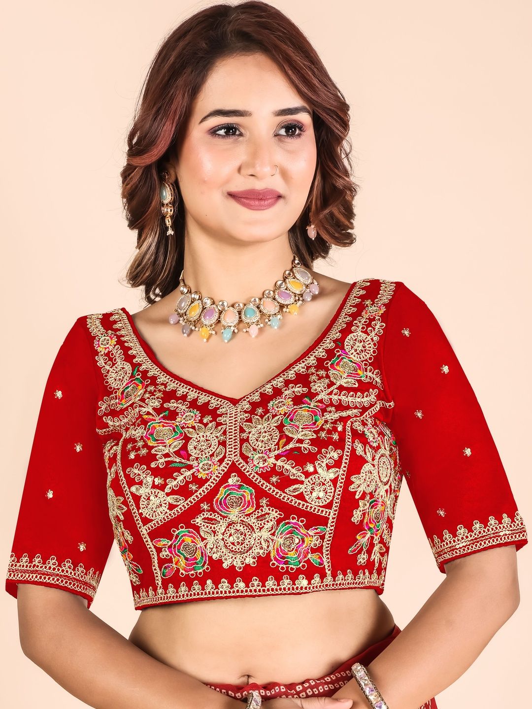 HERE&NOW HERE&NOW Embroidered Thread Work Saree Blouse