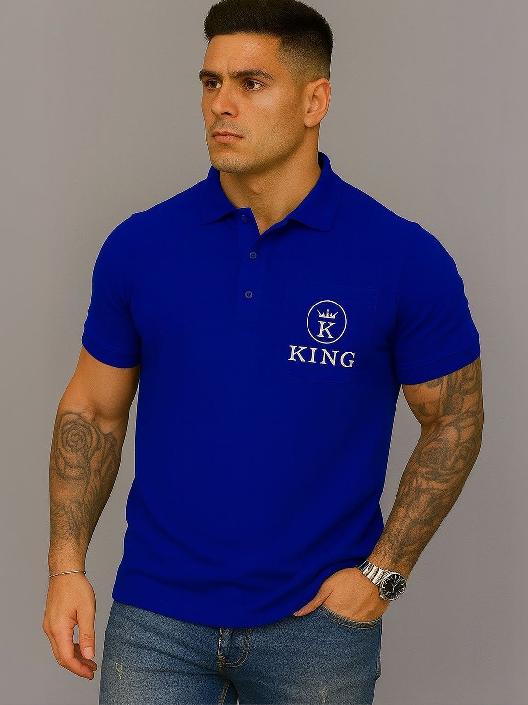 SCUBA Men Typography Printed Polo Collar Pure Cotton Pockets T-shirt
