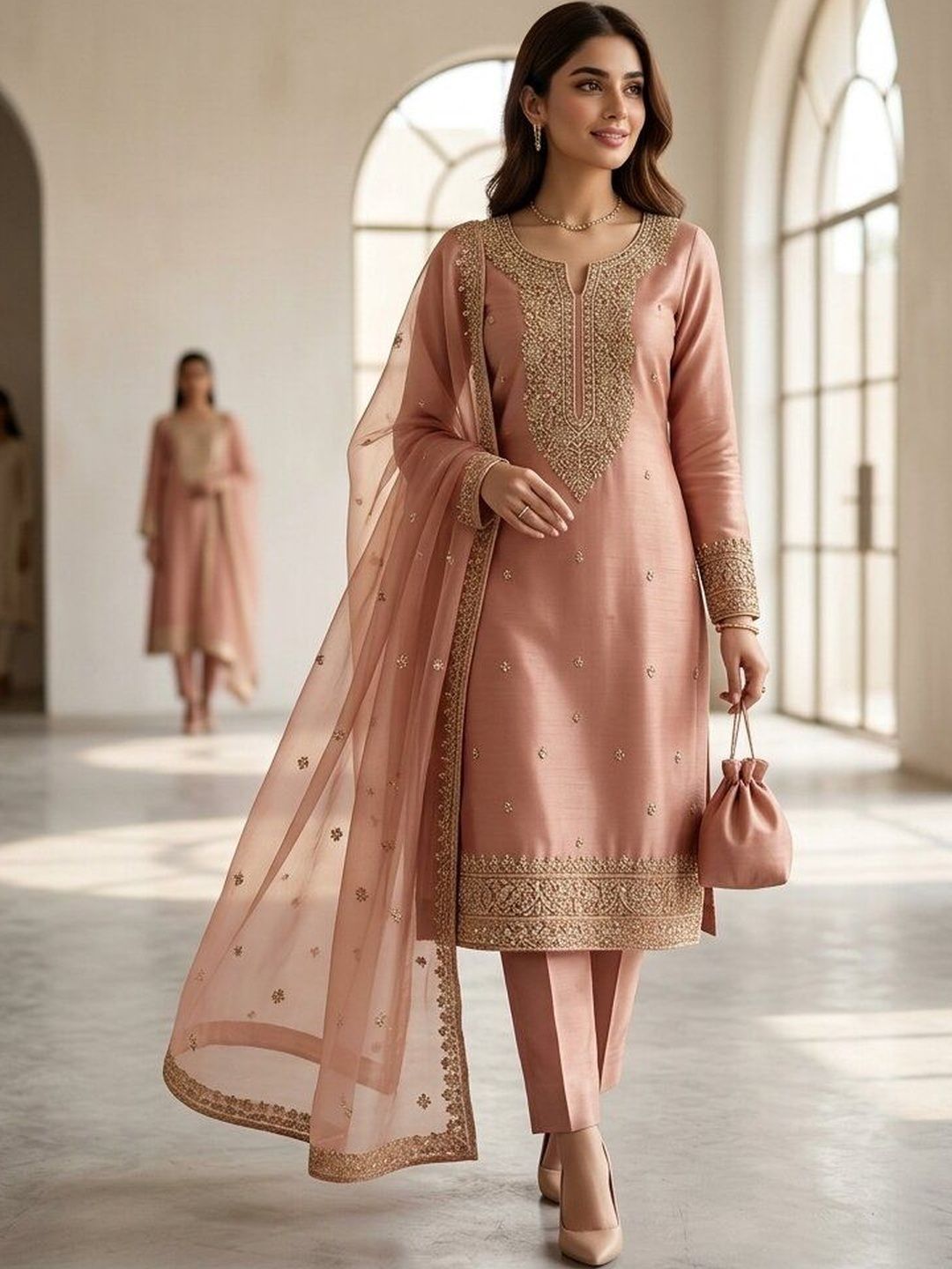 TRYSTON Embroidered Unstitched Dress Material