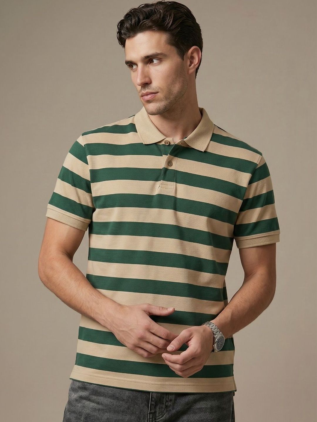 glitchez Men Striped Polo Collar T-shirt