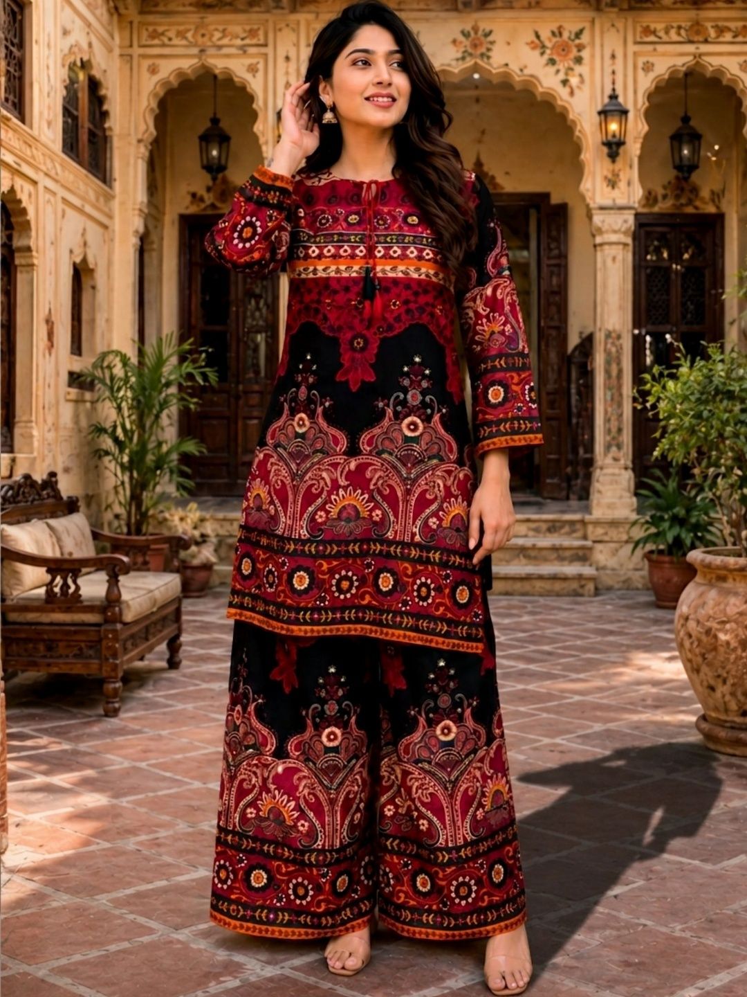 CORSICA Cotton Printed Tunic with Palazzos