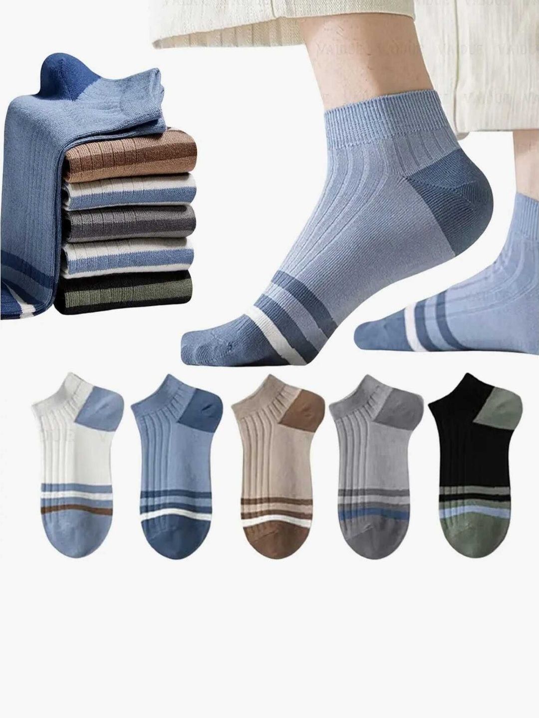 REDCARP Men Pack of 5 Cotton Striped Ankle Length Socks