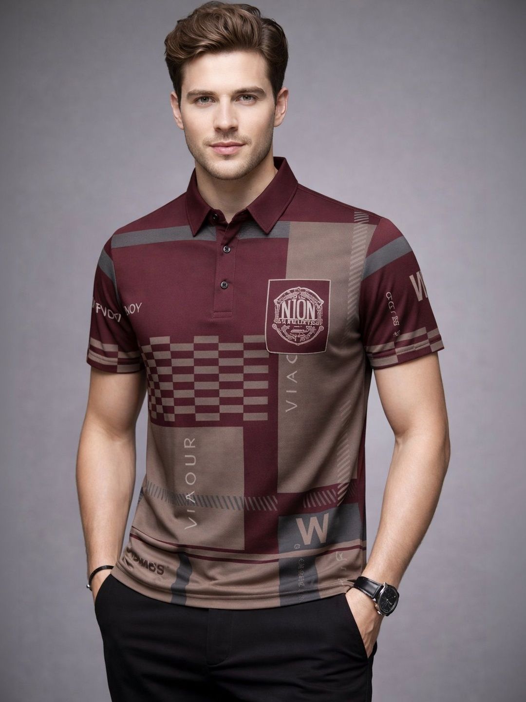 NAUGHTYMEN Men Printed Polo Collar Slim Fit T-shirt