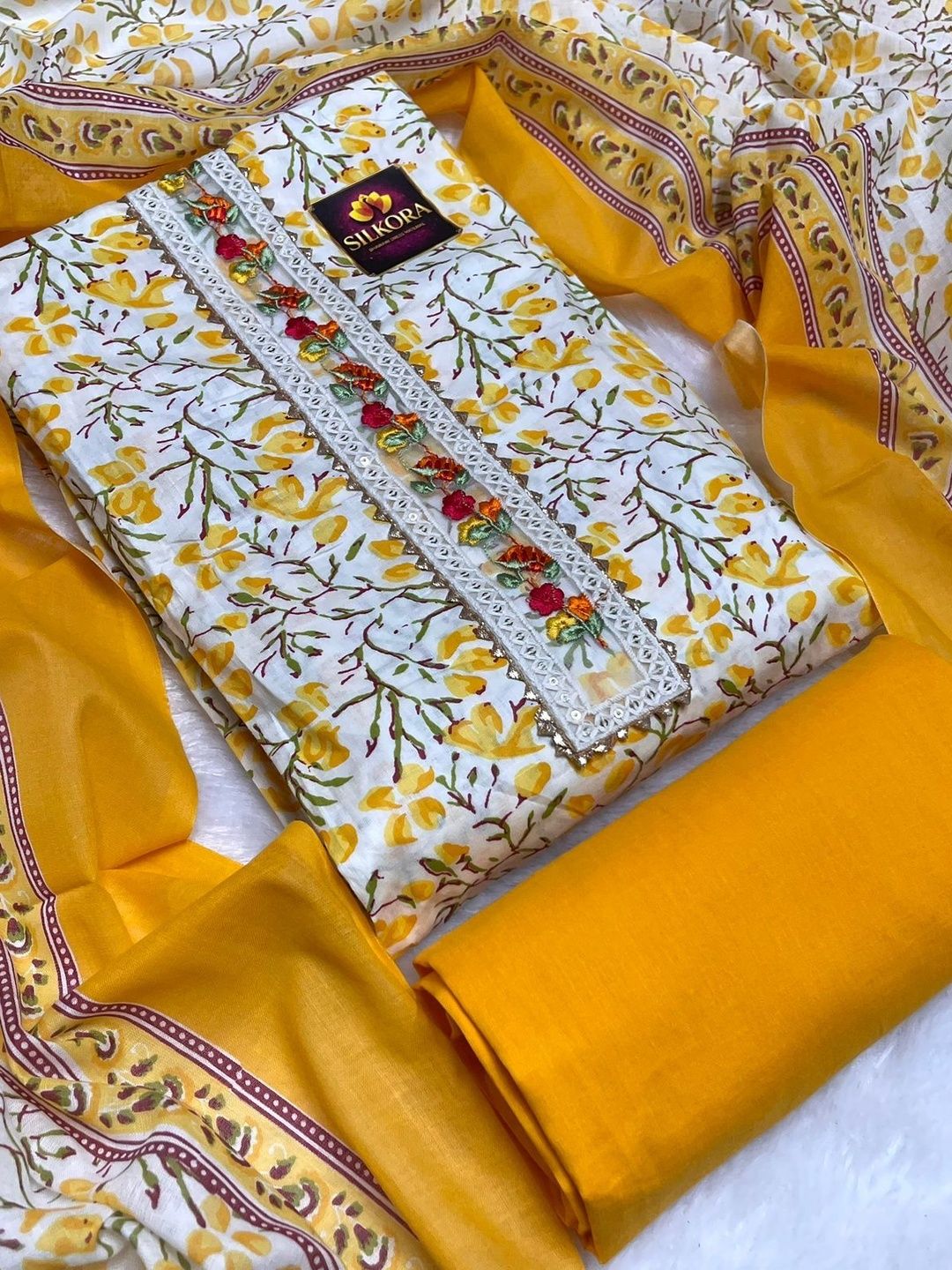 SILKORA Printed Pure Cotton Unstitched Dress Material