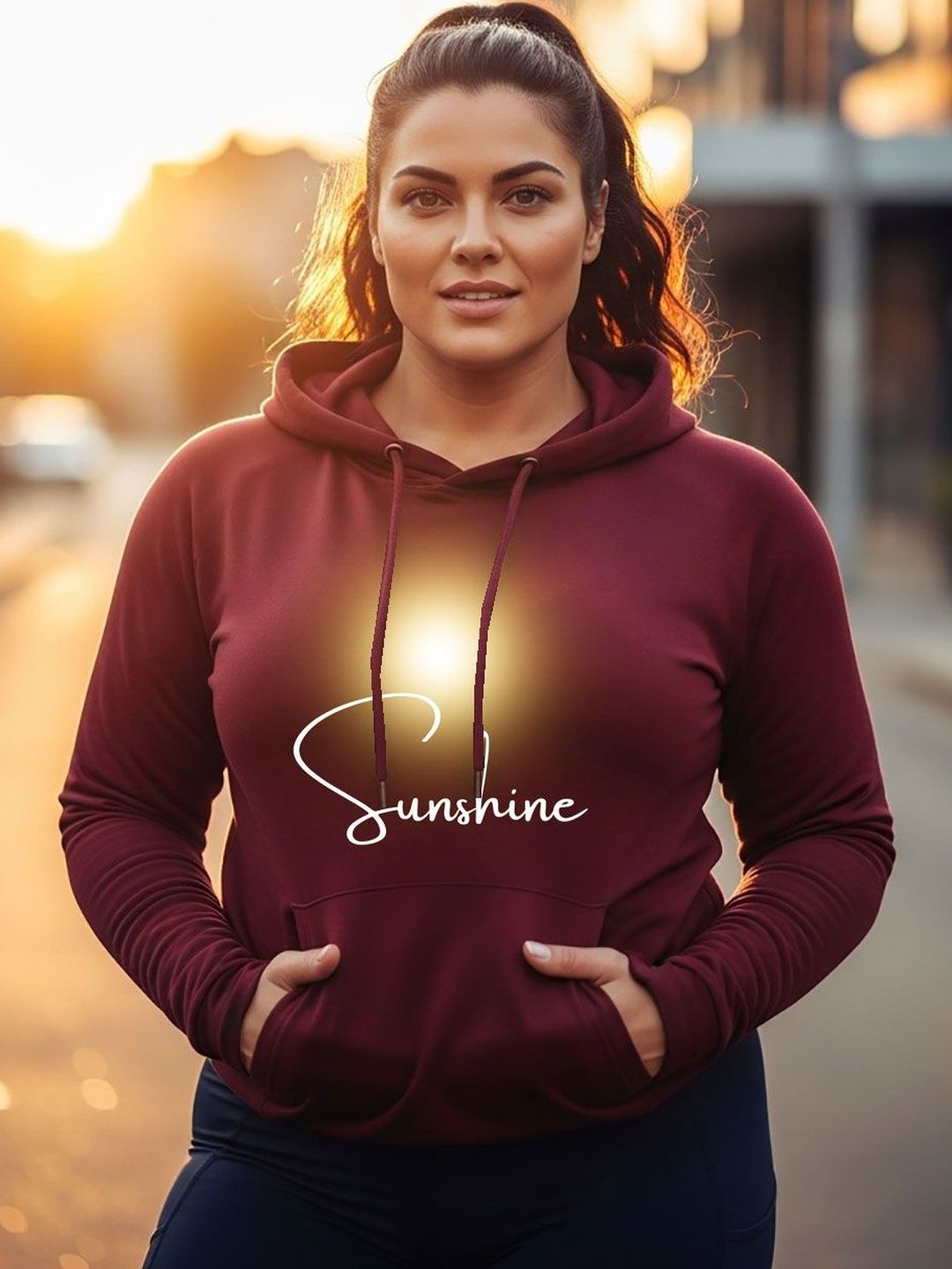 Moda Rapido Women Printed Long Sleeves Hooded Sweatshirt