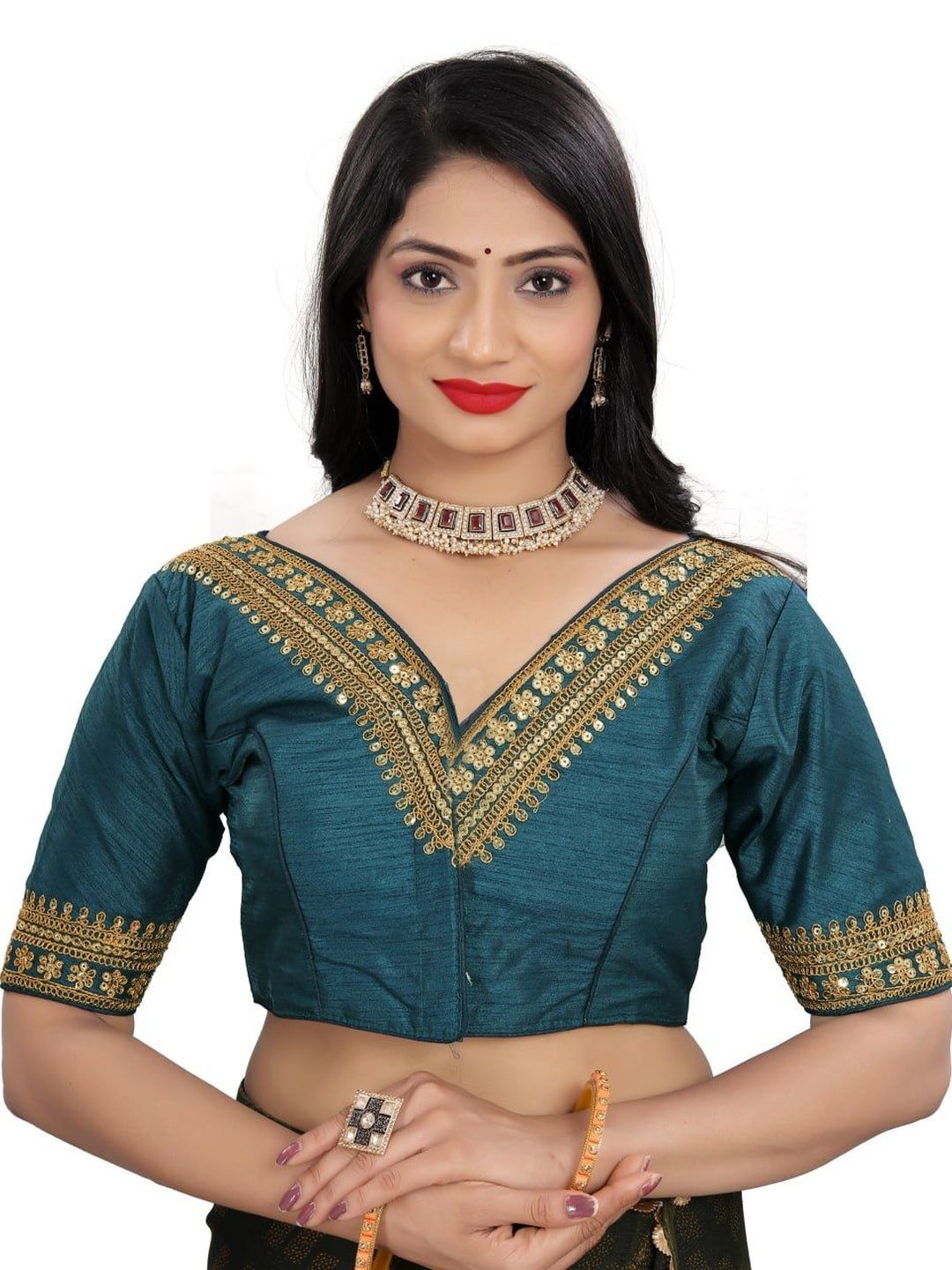 Apexaura Apexaura Silk Blend Embellished Sequinned Saree Blouse