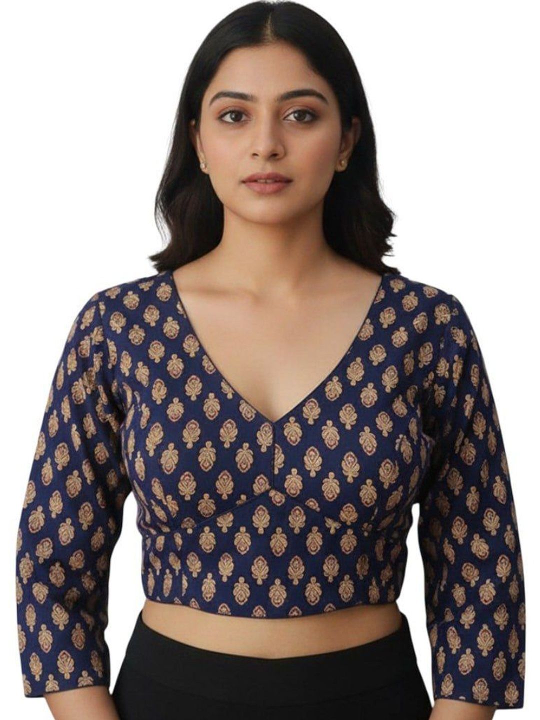 Apexaura Apexaura Cotton Blend Printed Saree Blouse
