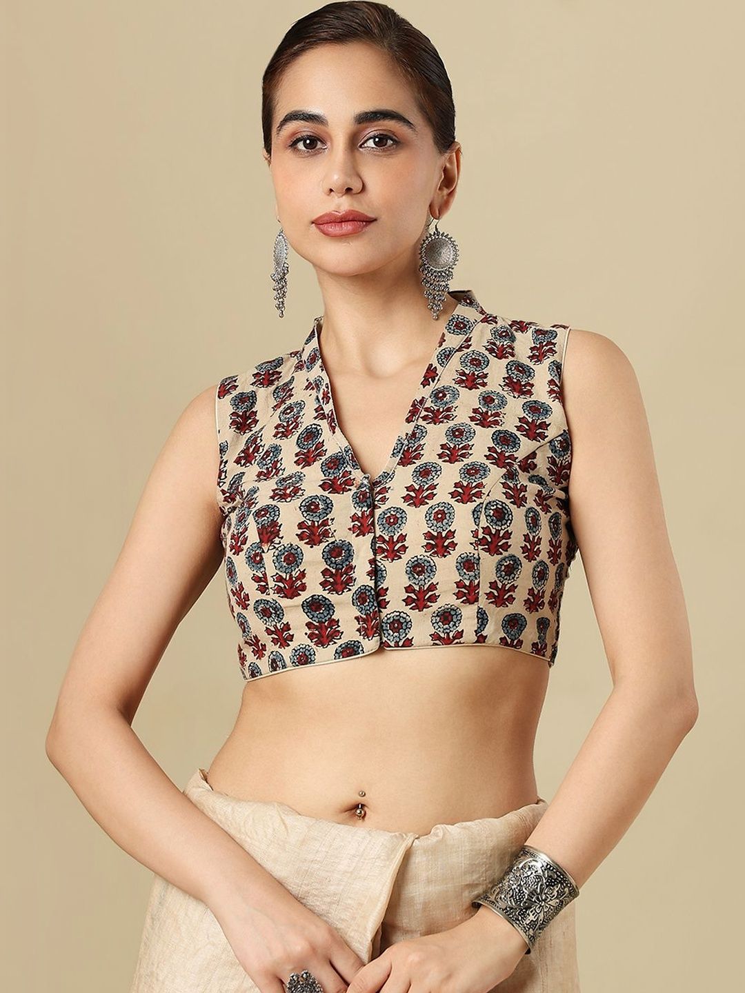 Cotton Printed Saree Blouse SALWAR STUDIO Ajrakh Block Printed Pure Cotton Padded Readymade Blouse