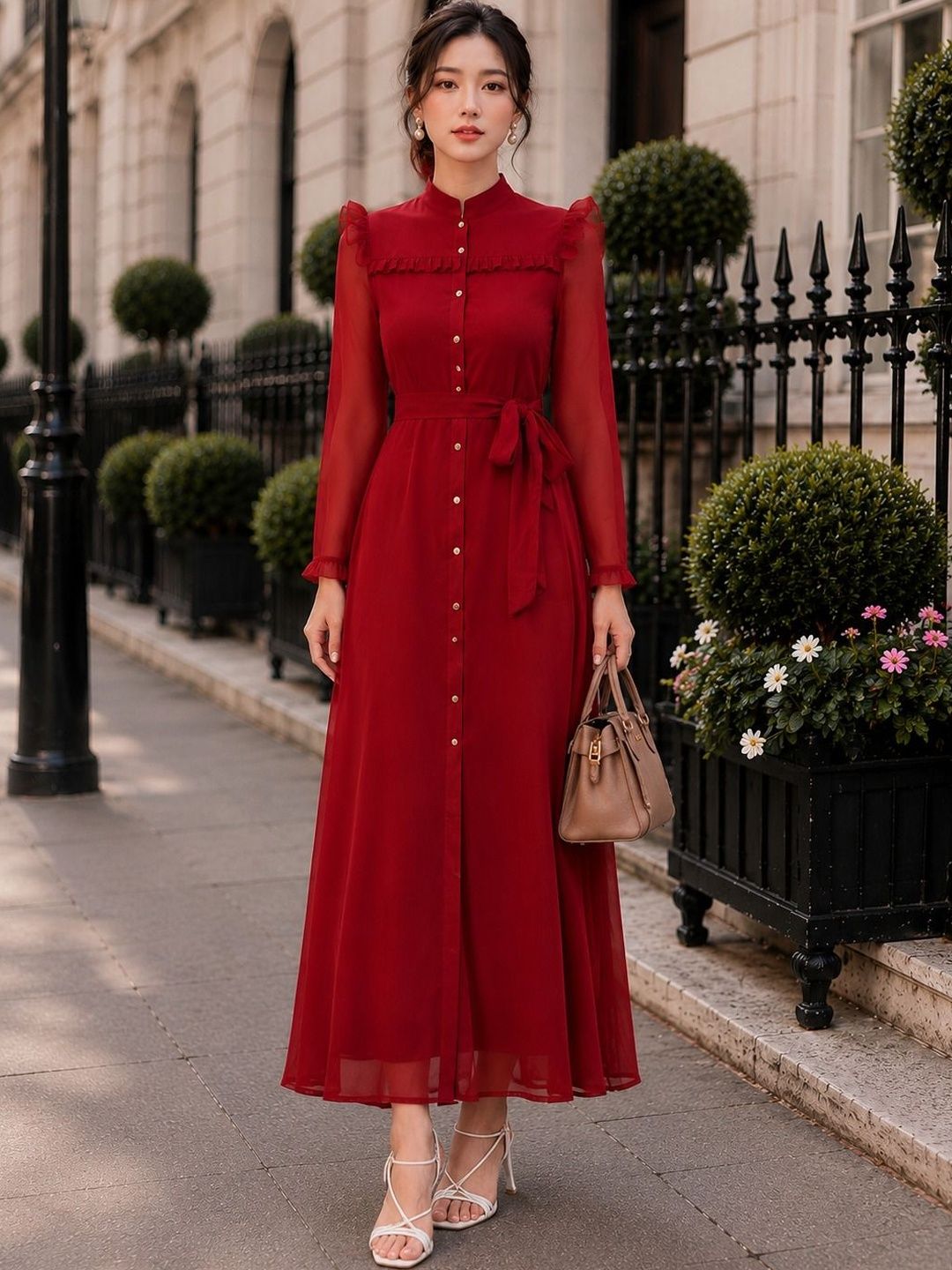 La Zoire Ruffled Georgette A-Line Maxi Dress