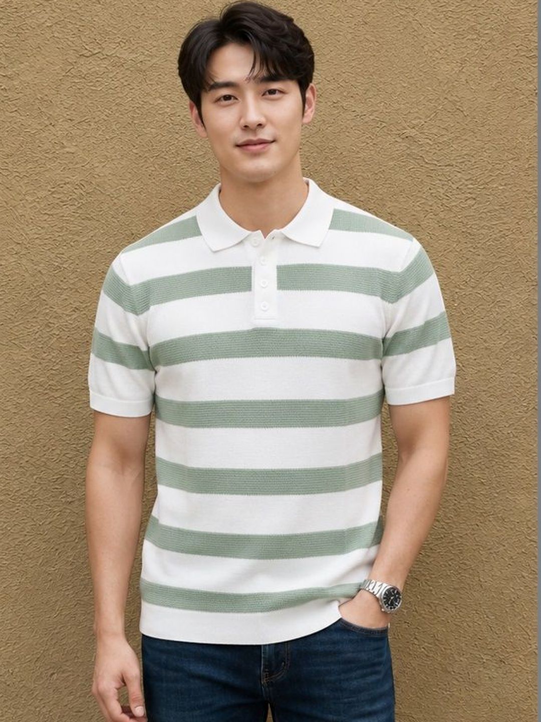 Moda Rapido Men Striped Polo Collar T-shirt