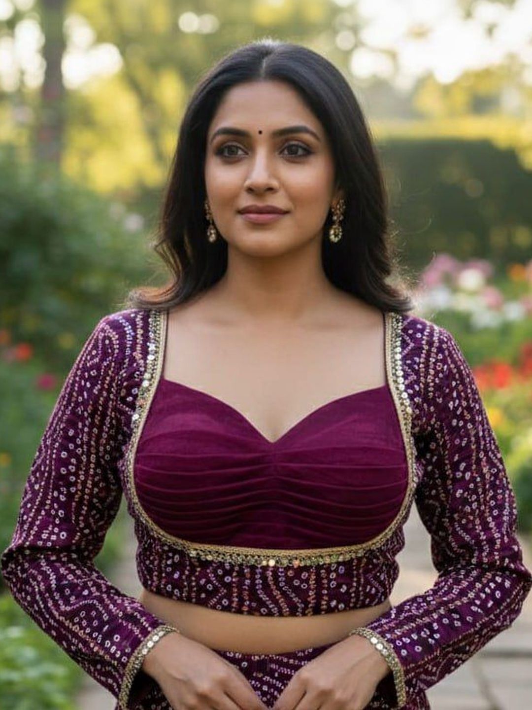 Apexaura Apexaura Woven Design Sweetheart Neck Sequinned Silk Saree Blouse