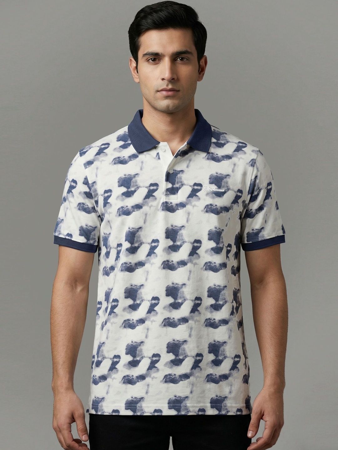 The Roadster Lifestyle Co Printed Pure Cotton Polo Collar Tshirt