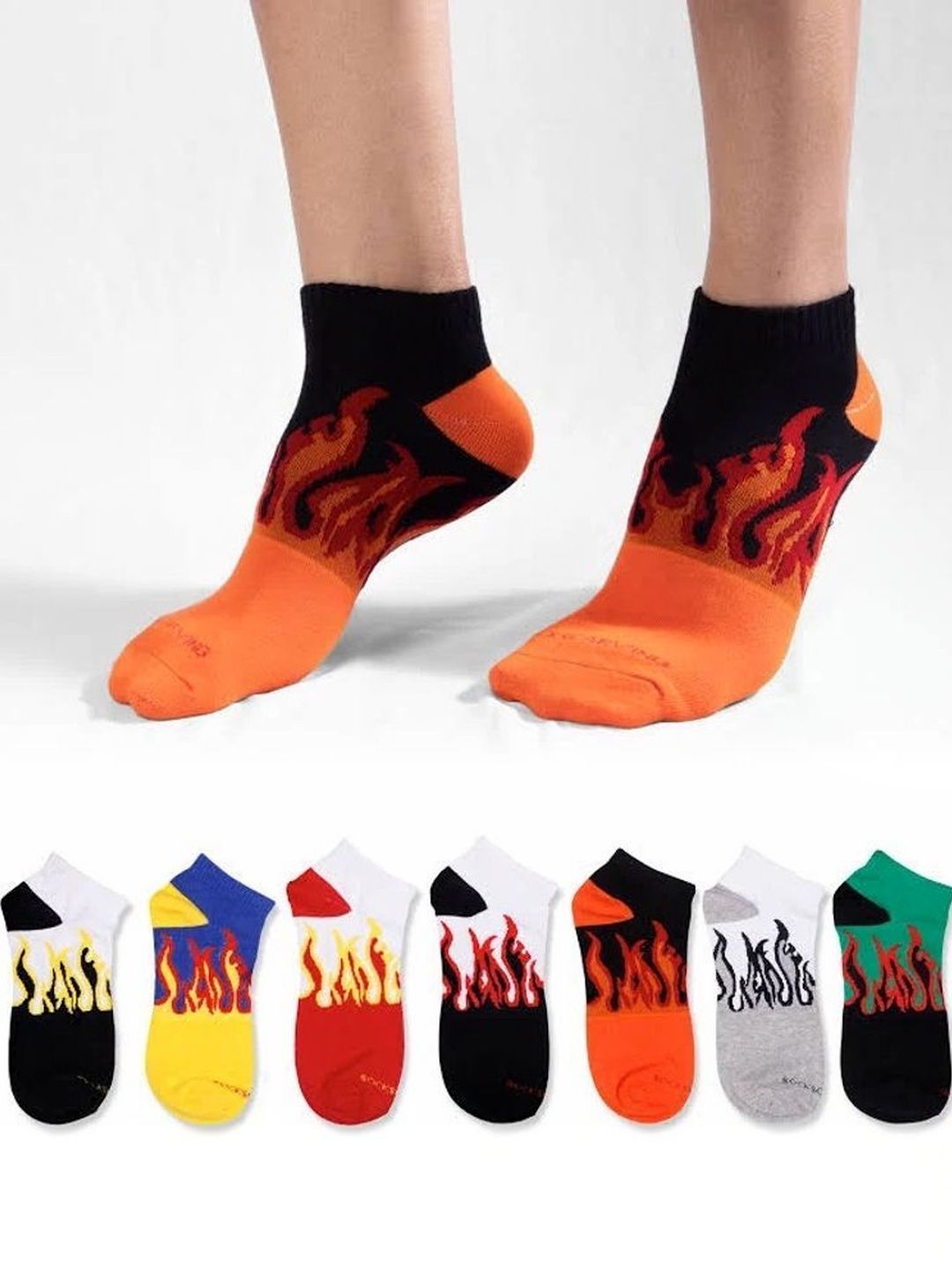 REDCARP Men Pack of 7 Cotton Patterned Ankle Length Socks