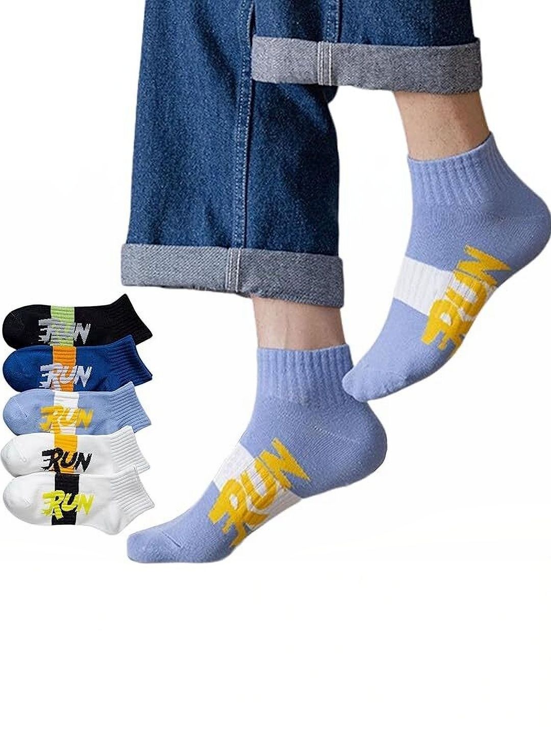 REDCARP Men Pack of 5 Cotton Patterned Ankle Length Socks