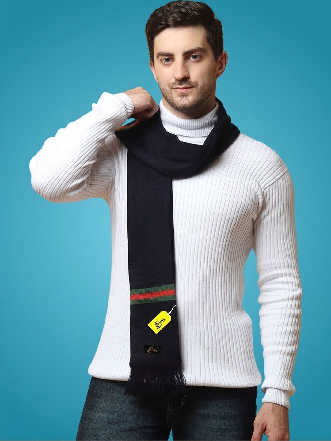MHAX Men Striped Merino Wool Mufflers