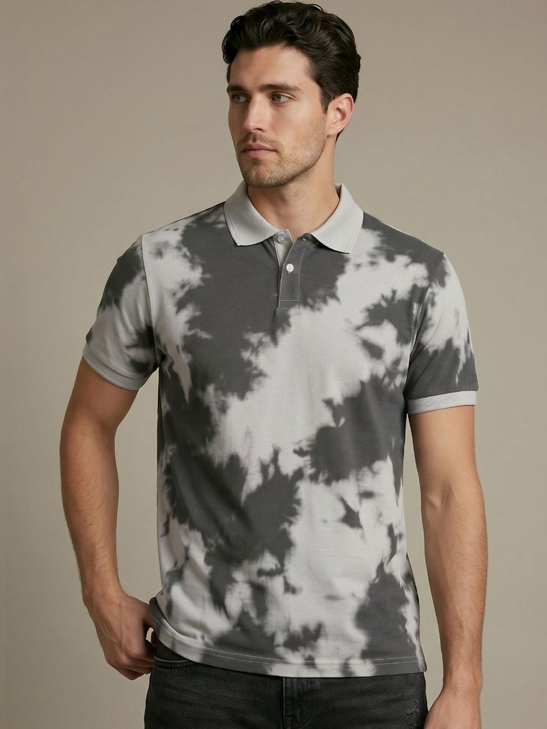 glitchez Men Tie and Dye Dyed Polo Collar T-shirt