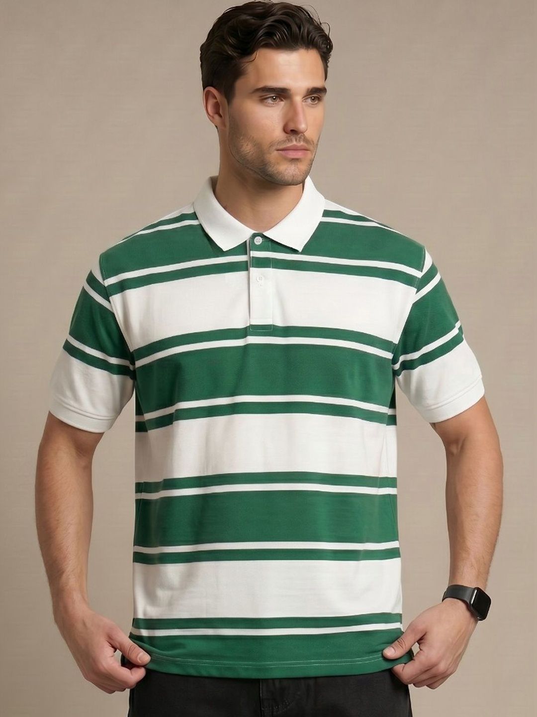 glitchez Men Striped Polo Collar T-shirt