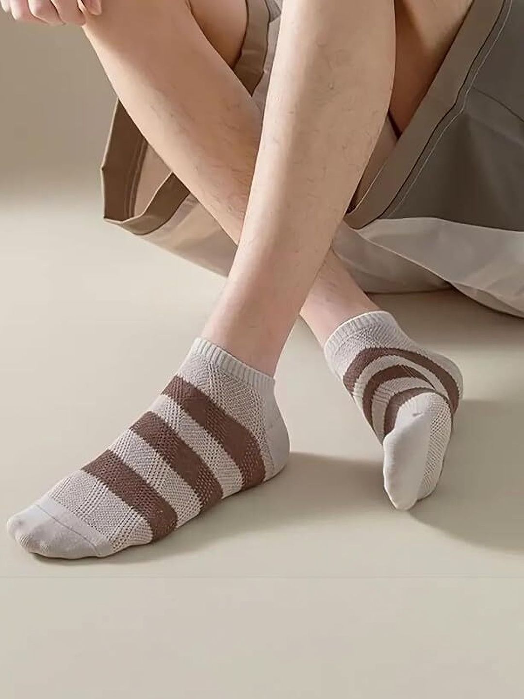 REDCARP Men Pack of 5 Cotton Striped Ankle Length Socks
