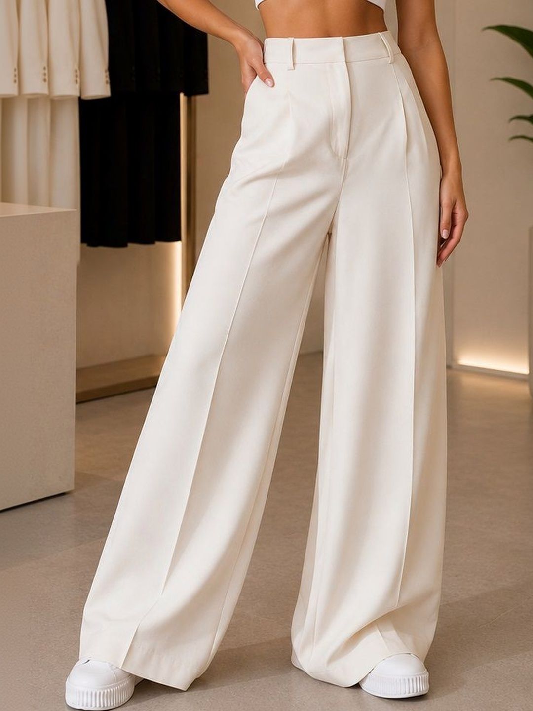 The Roadster Lifestyle Co Women Wide Leg-Fit  High-Rise Pleated Korean Trousers