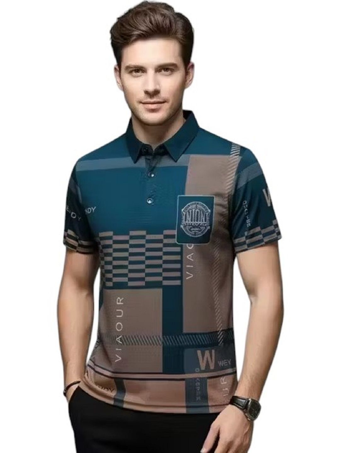 NAUGHTYMEN Men Printed Polo Collar Pockets Slim Fit T-shirt