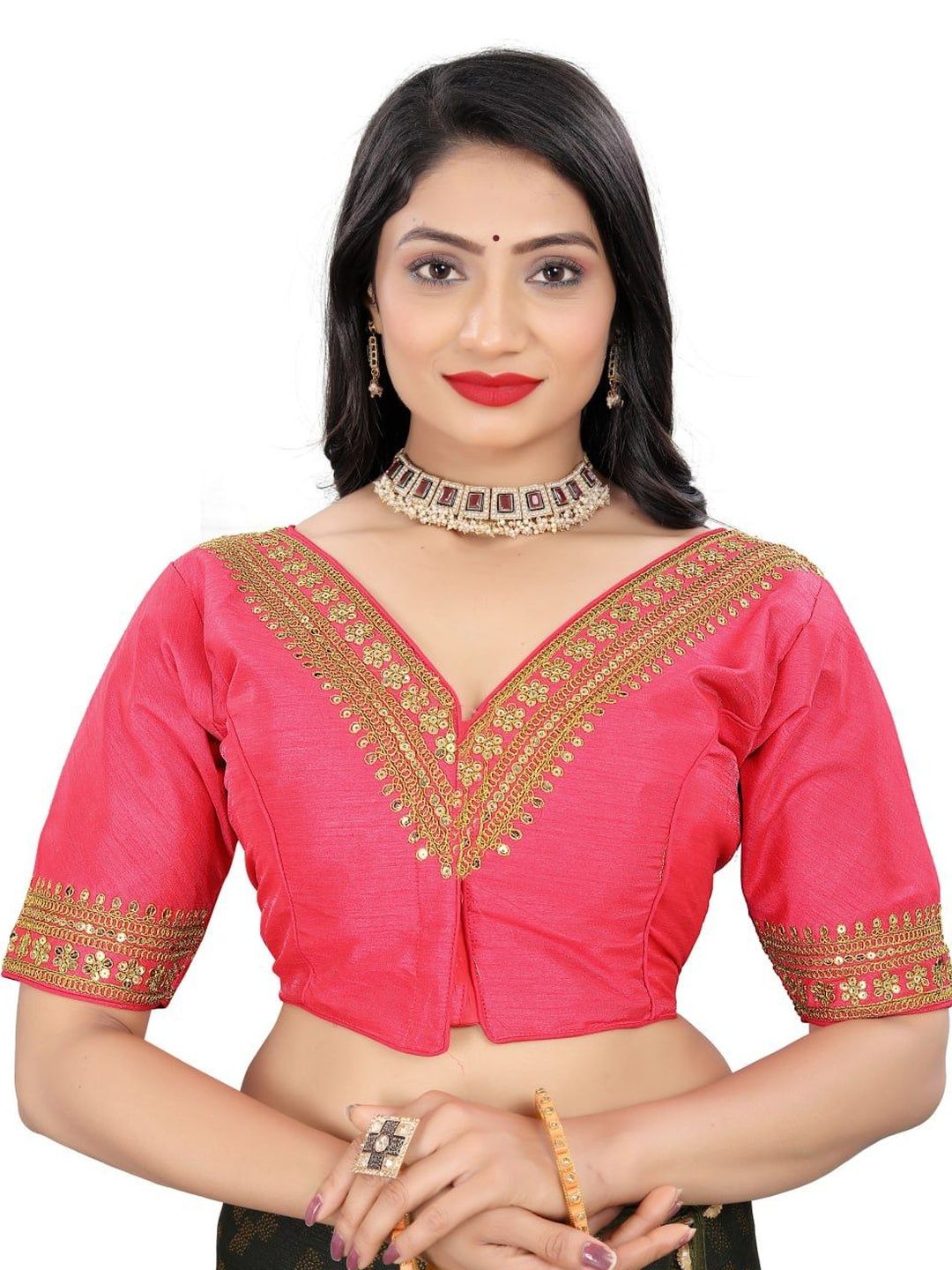 Apexaura Apexaura Silk Embroidered Sequinned Saree Blouse