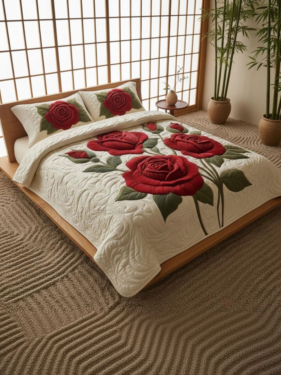 VAIKUNTH HOME VAIKUNTH HOME Cream-Coloured Floral 220 TC King Bedsheet with 2 Pillow Covers