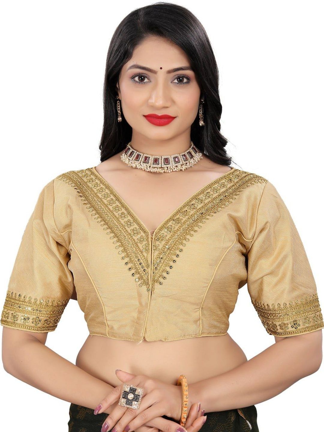 Apexaura Apexaura Silk Embellished Sequinned Saree Blouse