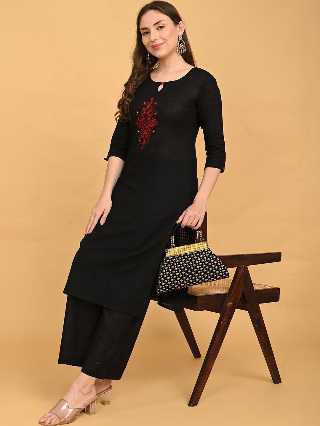 Minelli Embroidered Tunic with Palazzos