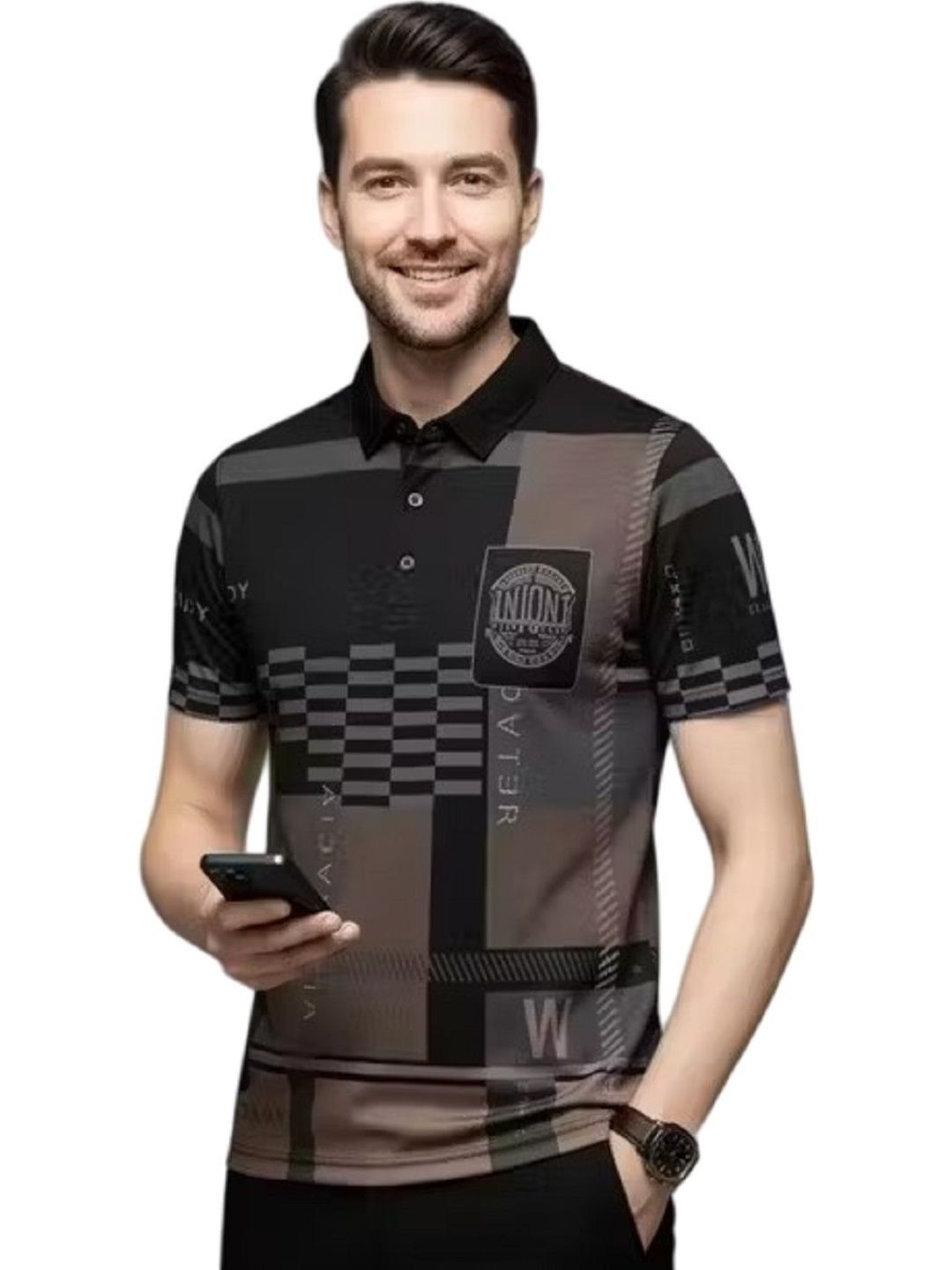 NAUGHTYMEN Men Printed Polo Collar Slim Fit T-shirt
