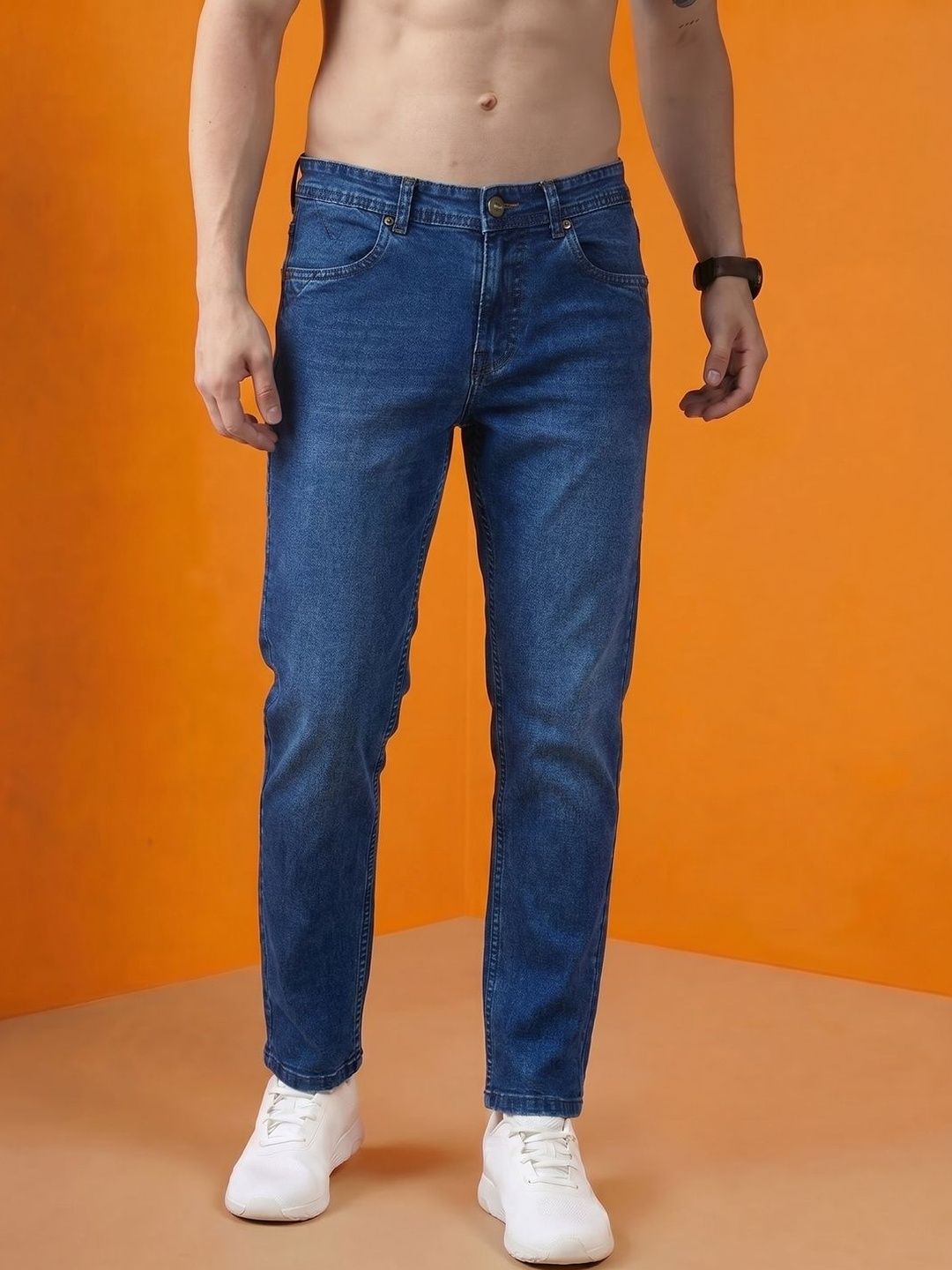 SZN Men Tapered Fit Mid-Rise Light Fade Stretchable Jeans