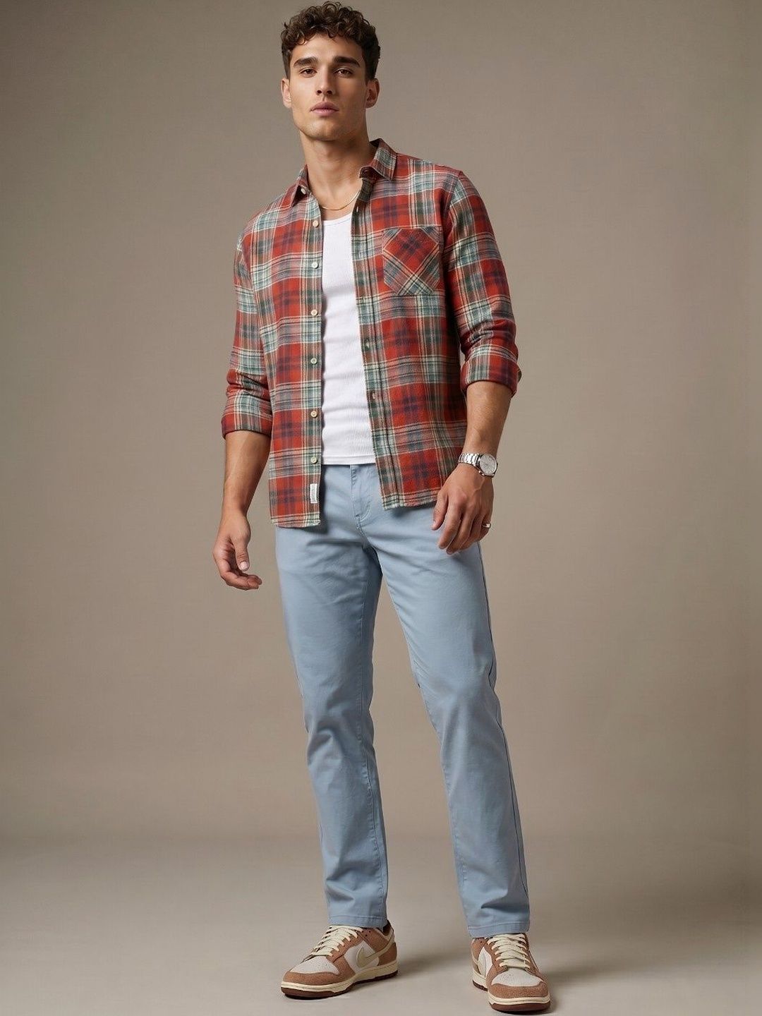 glitchez Men Slim Fit Checked Casual Shirt