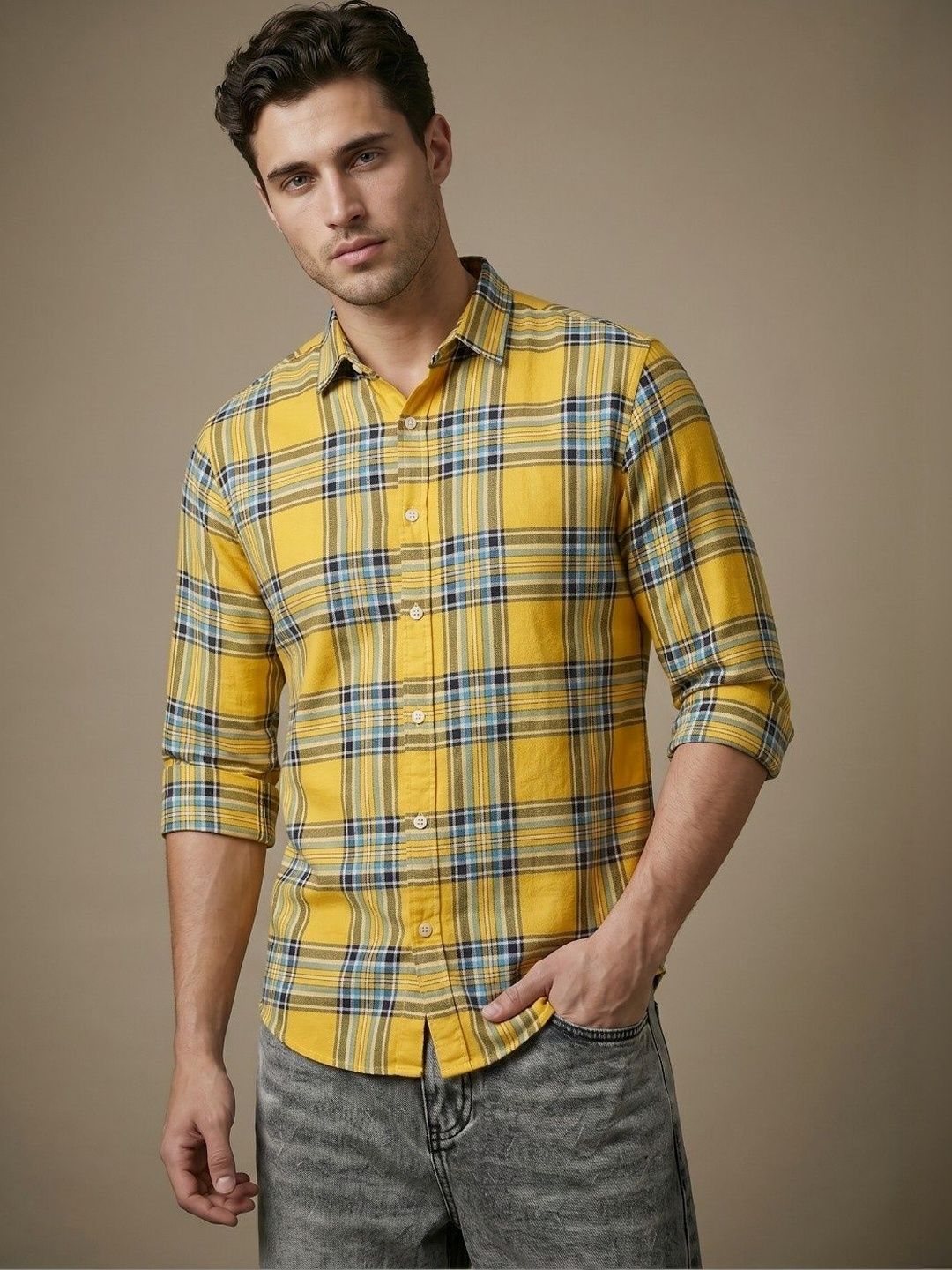 glitchez Men Slim Fit Tartan Checks Checked Casual Shirt