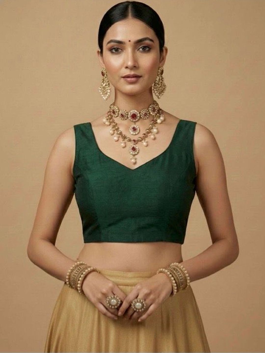 Anouk Anouk Silk Blend Solid Saree Blouse