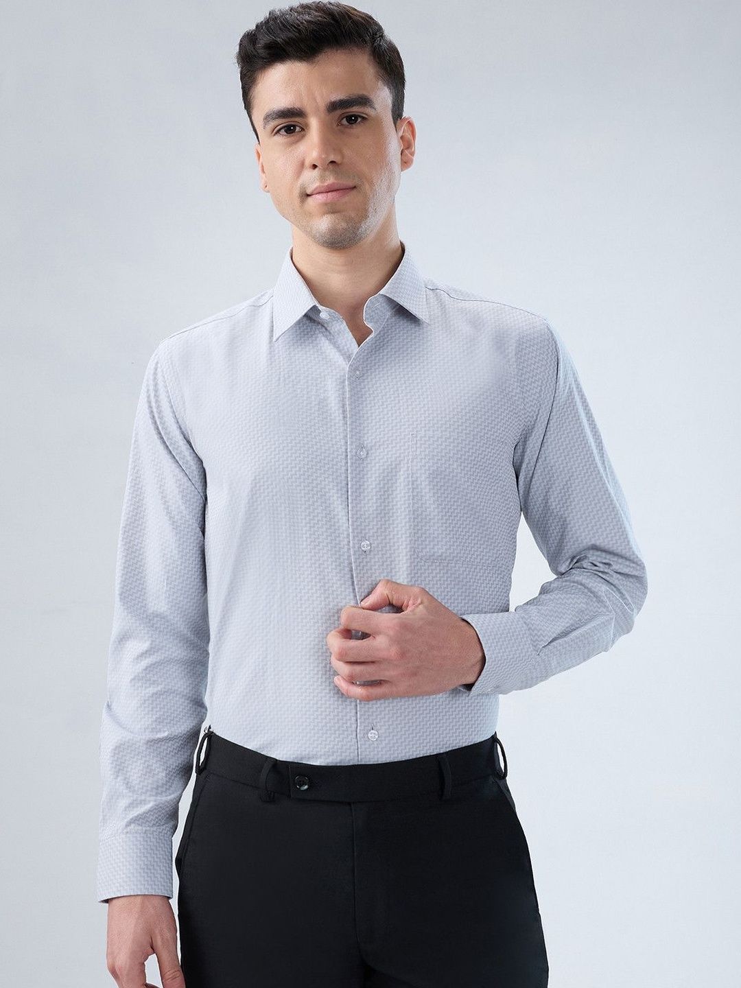 Park Avenue Men Geometric Self Design Slim Fit Cotton Formal Shirt