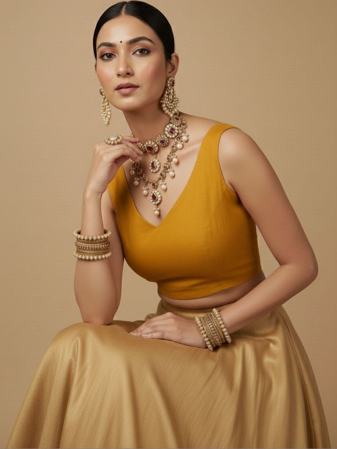 Anouk Silk Solid Saree Blouse