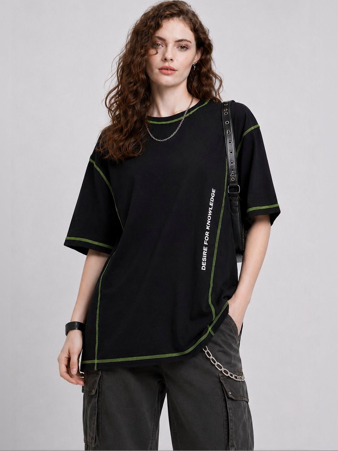 DOOR74 Women Typography Printed Drop-Shoulder Sleeves T-shirt