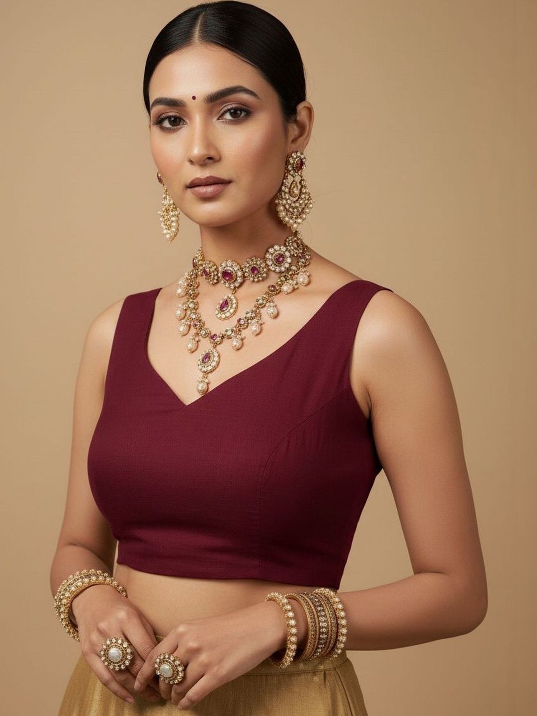 Anouk Silk Solid Saree Blouse