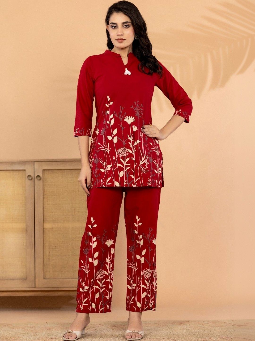 HERE&NOW Floral Cotton Printed Tunic with Trousers
