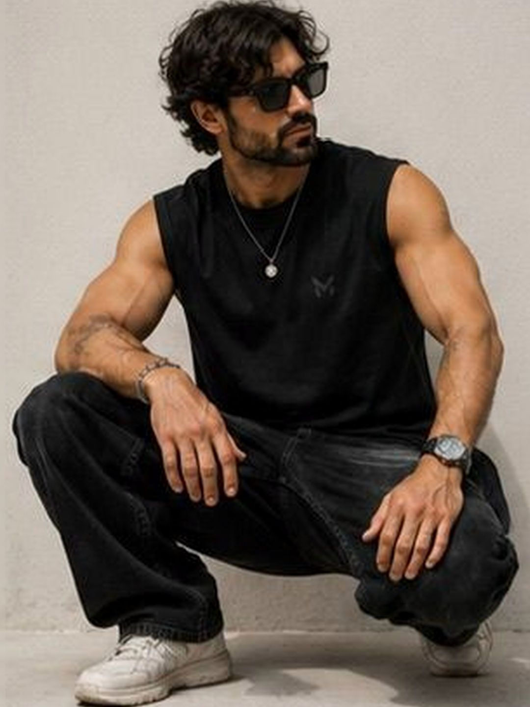 THE MODVUE Brand Logo Printed Sleeveless Regular Fit T-Shirt