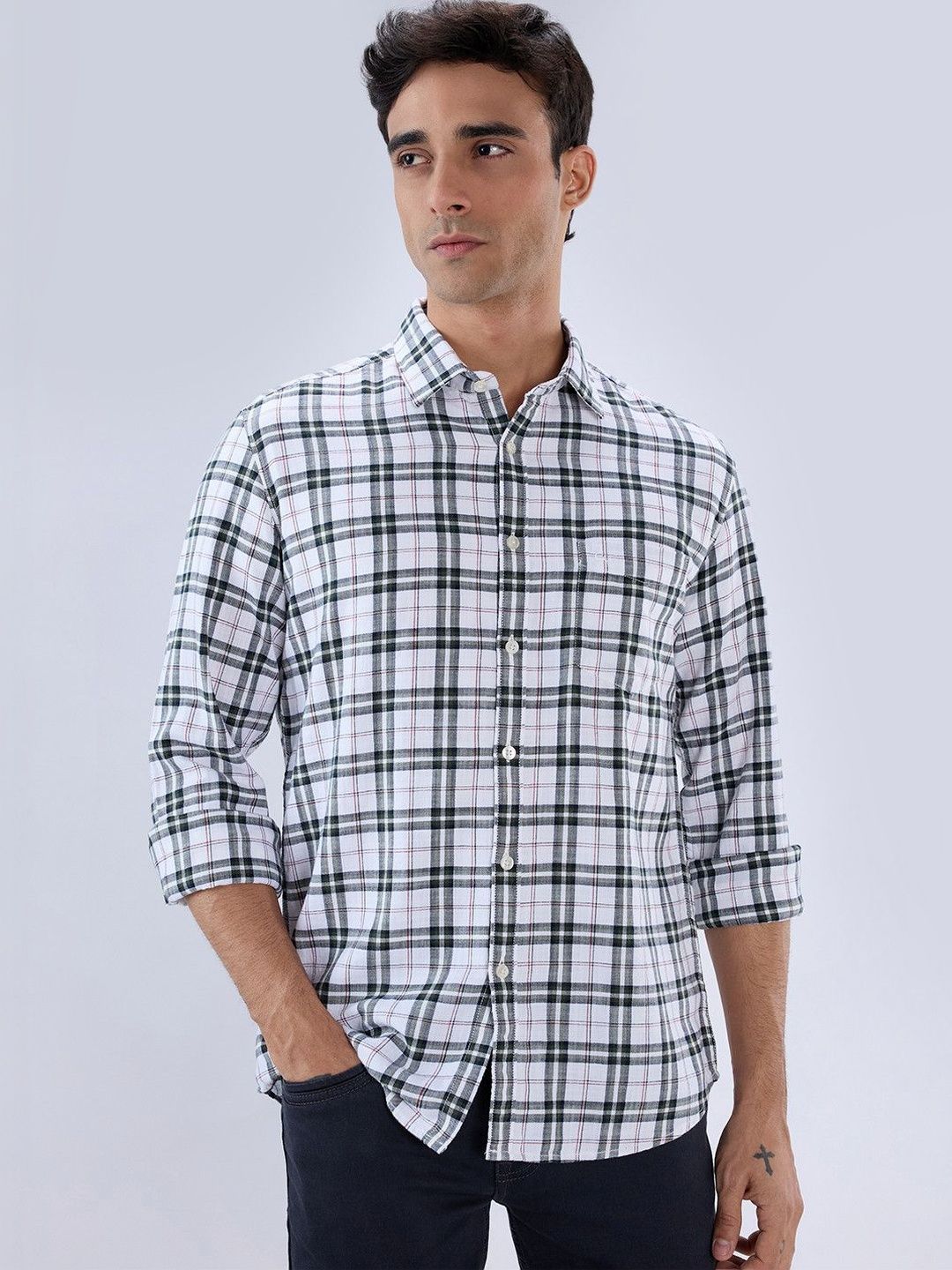 Parx Men Slim Fit Tartan Checks Checked Casual Shirt
