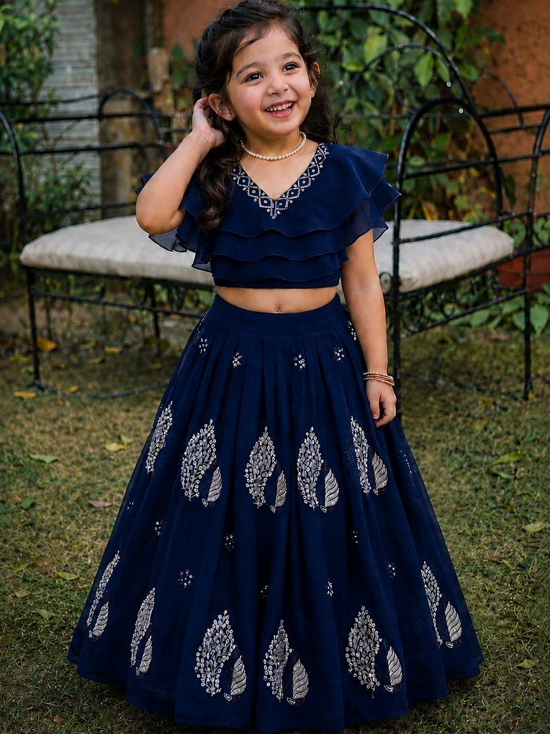 DELIMA FASHION Girls Embellished Sequinned Ready to Wear Lehenga &