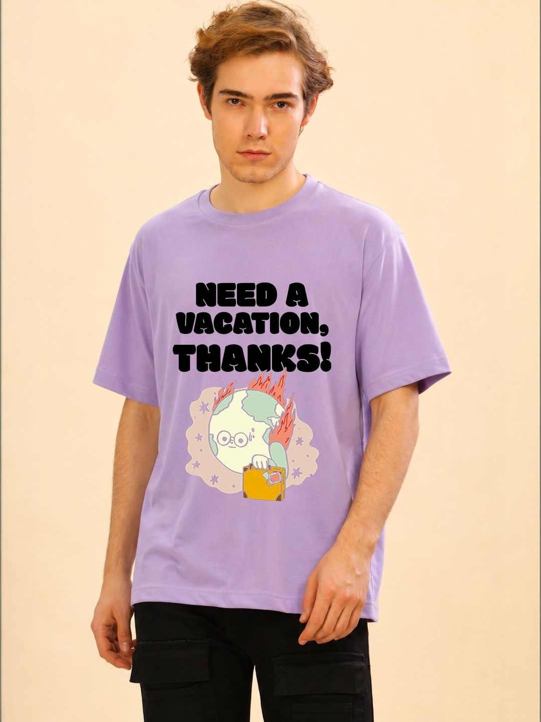 FALTU.CO Men Graphic Printed Pure Cotton Oversized T-shirt