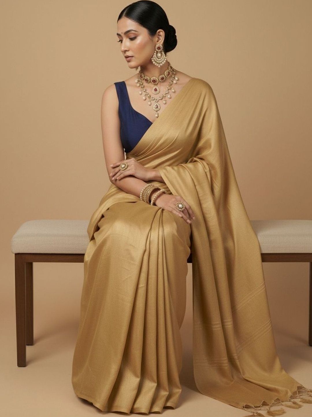 Anouk Silk Blend Solid Saree Blouse
