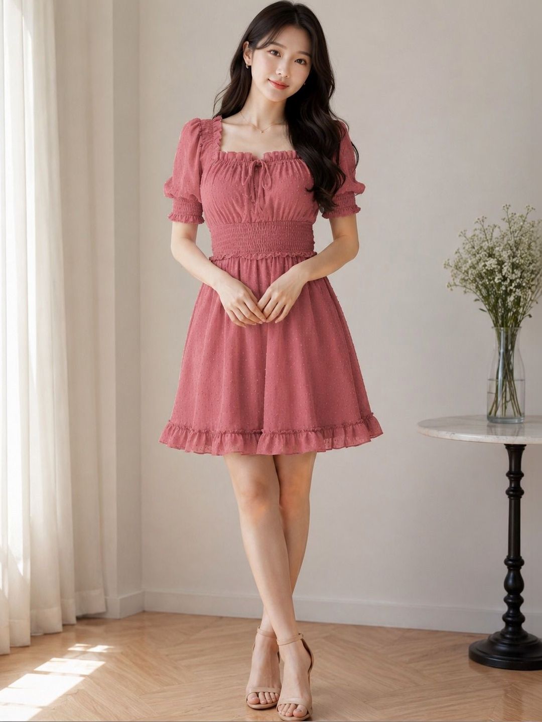 Mast & Harbour Puff Sleeve Fit & Flare Mini Dress