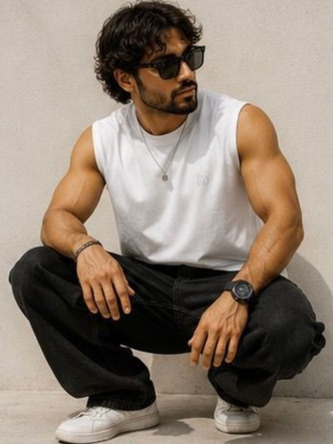 THE MODVUE Brand Logo Printed Sleeveless Regular Fit T-Shirt