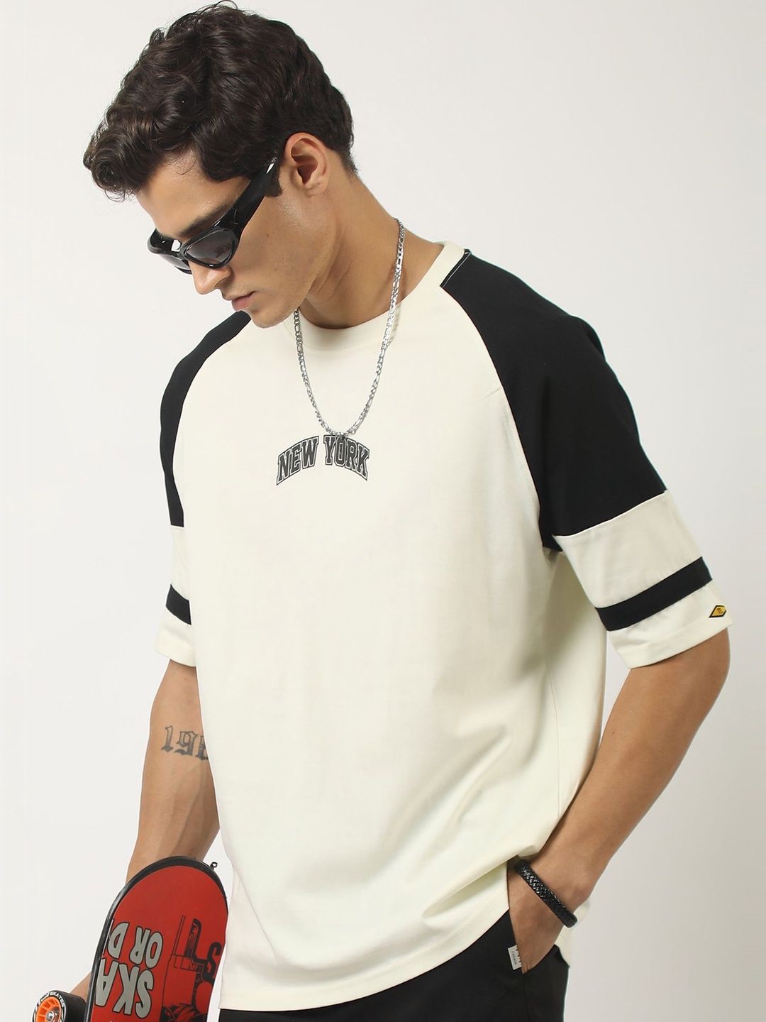 Maniac Men Typography Printed Round Neck Cotton Oversized T-shirt
